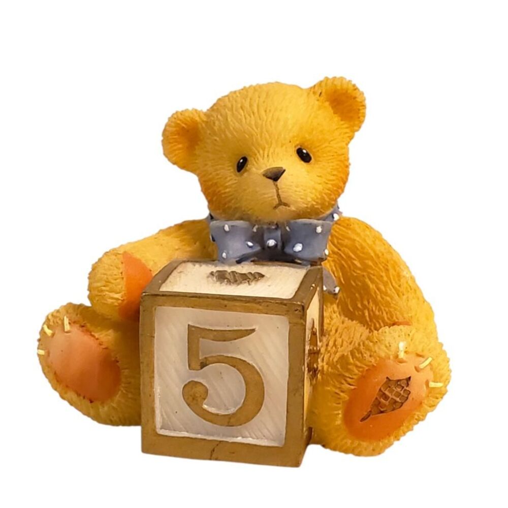 Cherished Teddies Bear Gold 5 5th Anniversary Birthday Block 1998 Enesco No Box